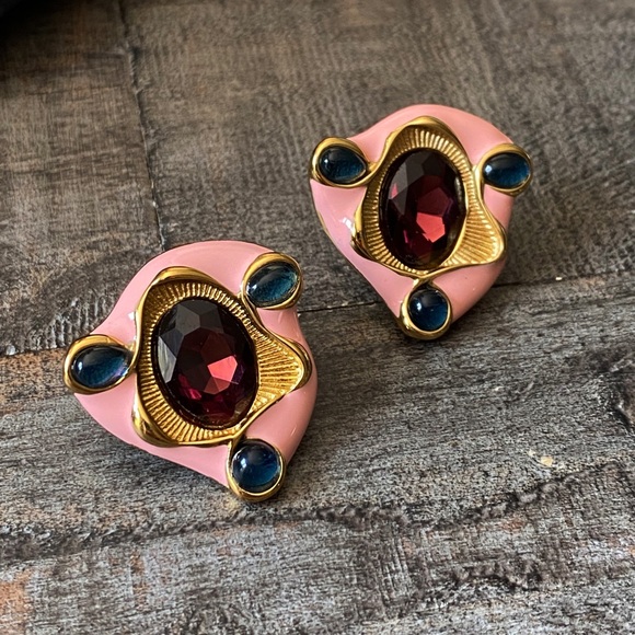 NEW Pink Abstract Gem Statement Earrings - Picture 9 of 9